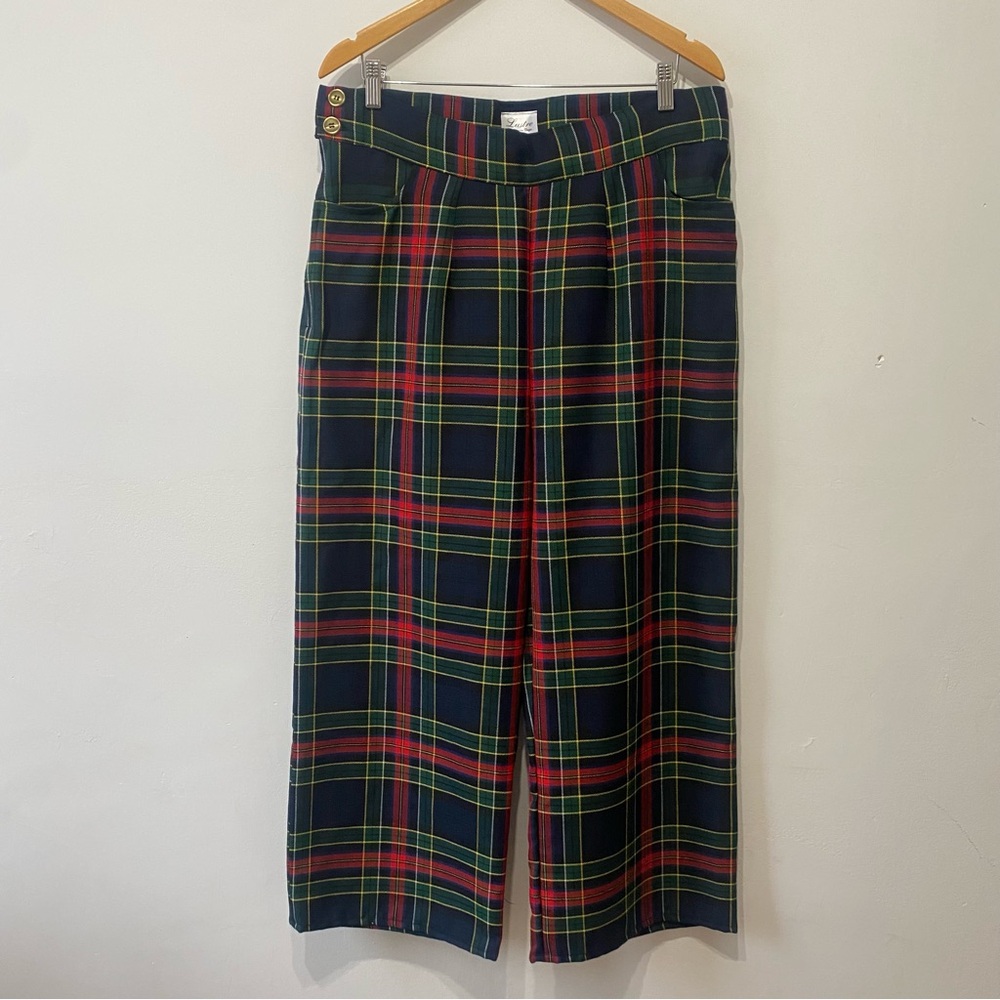 Plaid Wide-Leg Cropped Pants